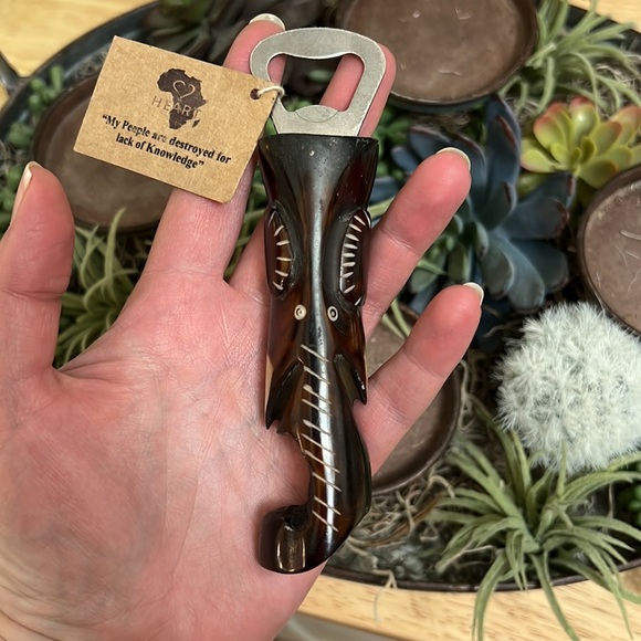 Batik Style Kenyan Carved Bone Bottle Opener Elephant Design Handmade - Picture 2 of 5